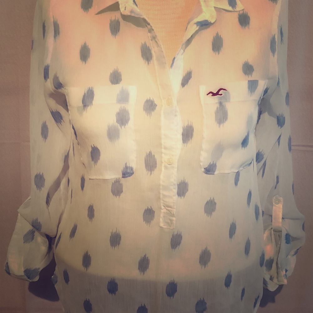 Hollister Sheer White With Blue Accent Tunic